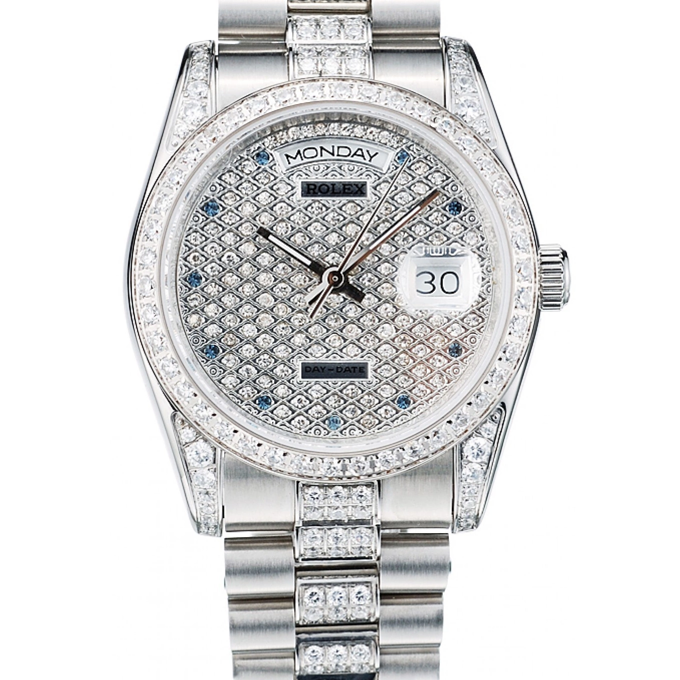 Aaa fake watches Diamond Stainless DayDate Diamond Dial Plated Rolex Plated Bracelet 41986 Steel 0524